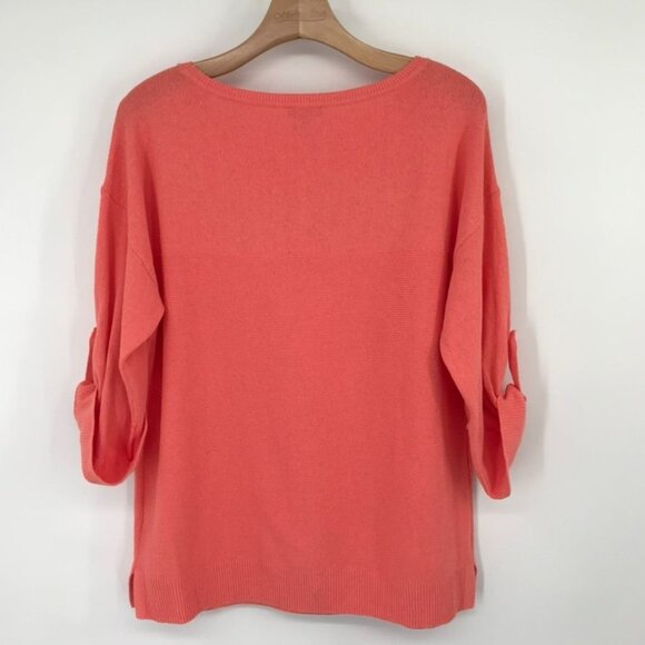 T By Talbots Coral Sweater 3/4 roll tab Sleeve  Womens size large cotton new - Picture 9 of 10